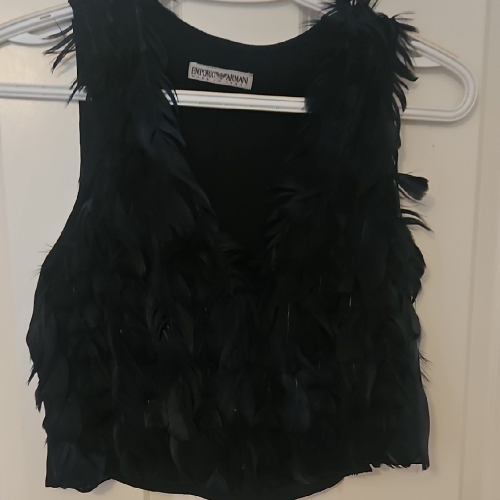 Emporio Armani Black Feathered Tank Top